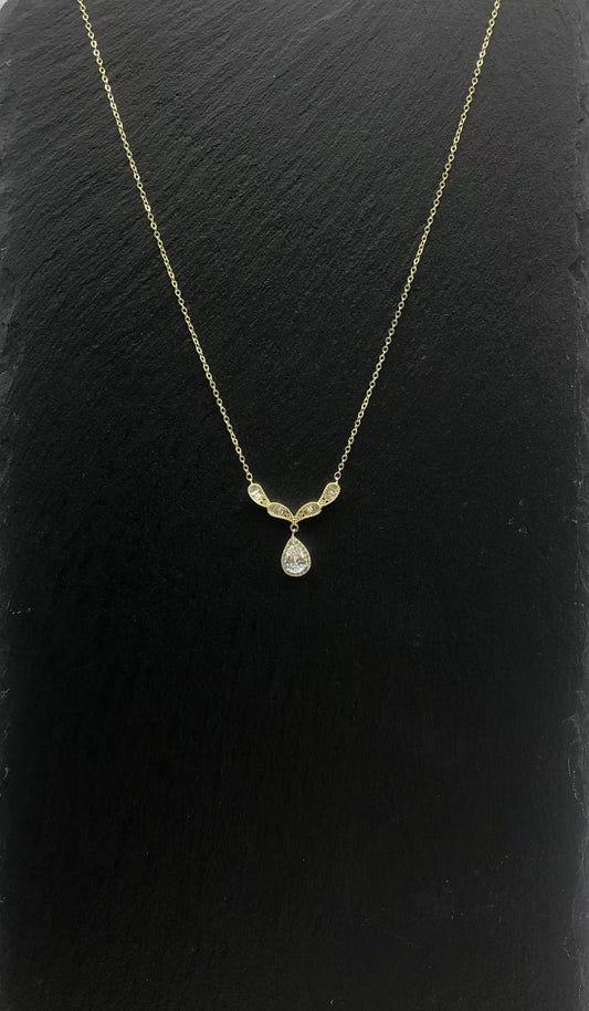 Timeless Grace 18K Gold Teardrop Necklace with Gemstone