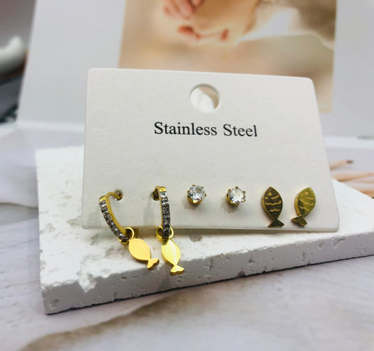 Steel & Sparkle 6-Piece Earring Set ✨🐟