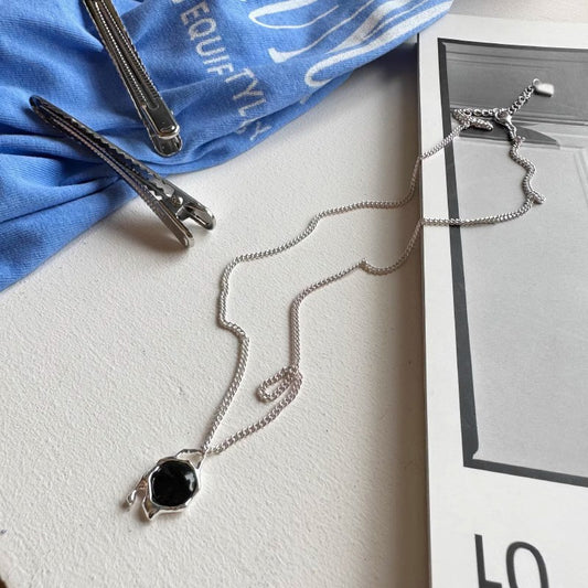 Luxe Onyx Elegance Adjustable Chain Necklace - 925 Sterling Silver Dainty Statement Jewelry for Women